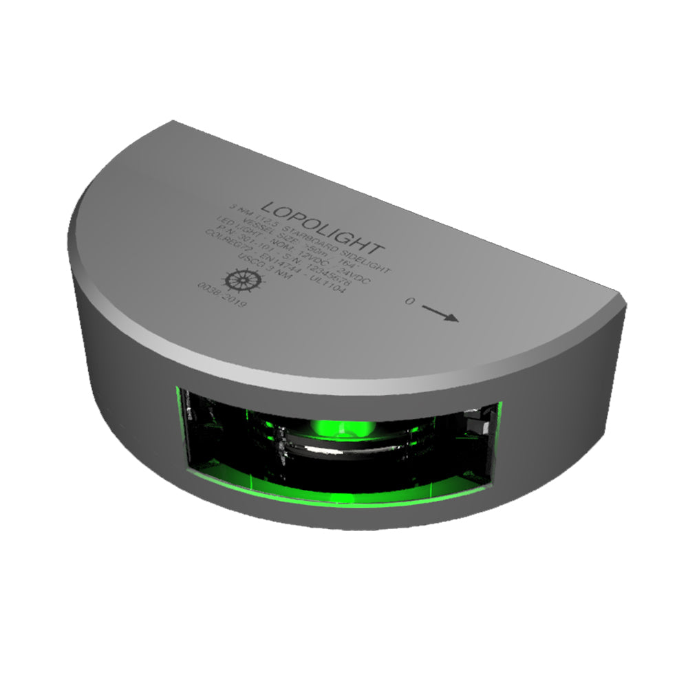 Lopolight Series 301101 Starboard Sideight 3NM Vertical Mount Green Silver Housing 301101