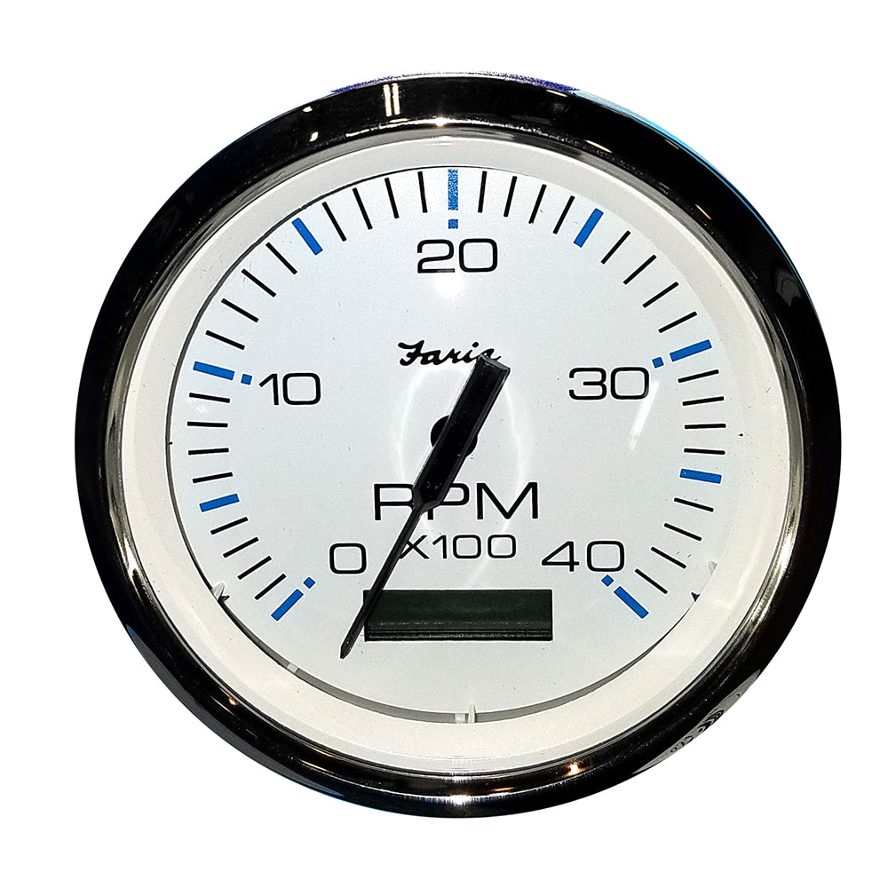 Faria Chesapeake White SS 4 Tachometer wHourmeter 4000 RPM Diesel Mech Takeoff Var Ratio Alt 33834
