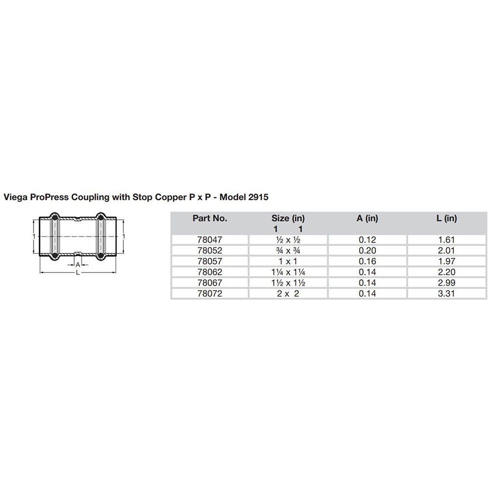 Viega ProPress 34 Copper Coupling wStop Double Press Connection Smart Connect Technology 78052