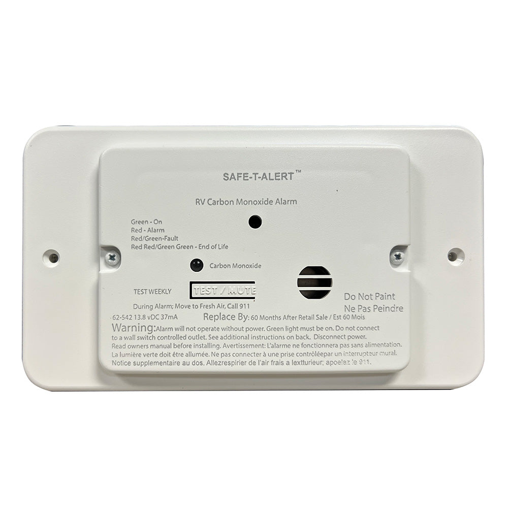 SafeTAlert 62 Series RV Carbon Monoxide White Flush Mount 12V wTrim Ring 62542TRWT