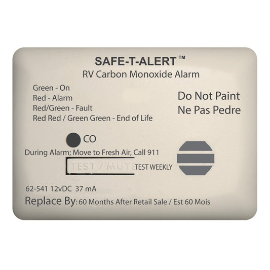 SafeTAlert 62 Series Carbon Monoxide Alarm  12V  RV Surface Mount  White 62541WT