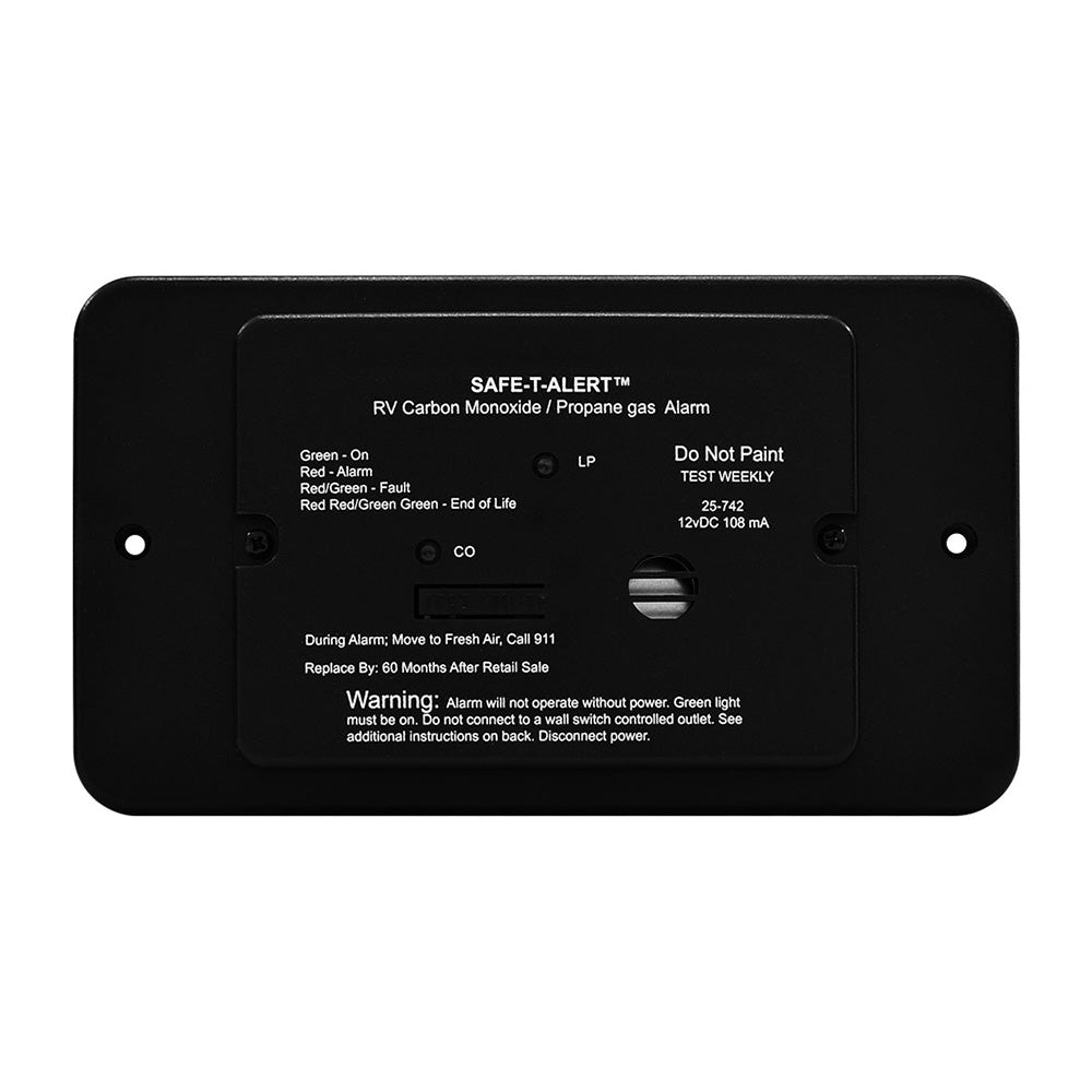 SafeTAlert 25 Series Flush Mount Dual Carbon MonoxidePropane Alarm wTrim Ring  Black  12V Hard Wire 25742TRBL