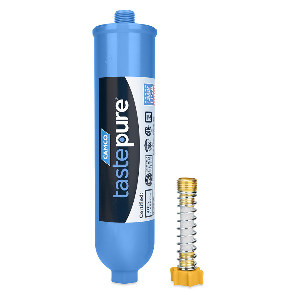 Camco Tastepure XL RVMarine Inline Water Filter wFlexible Hose Protector 40019