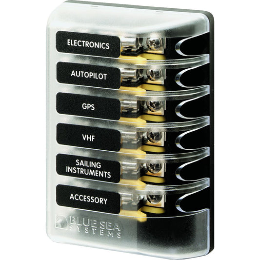 Blue Sea 5018 ST Glass Fuse Block wout Negative Bus  6 Circuit 5018