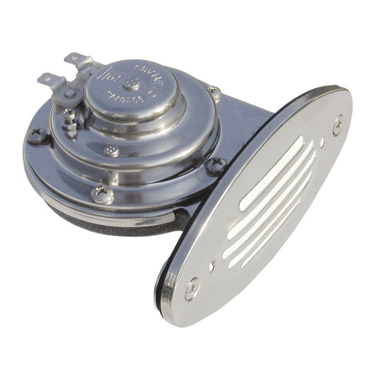 Schmitt Marine Mini Stainless Steel Single DropIn Horn wStainless Steel Grill  12V Low Pitch 10050