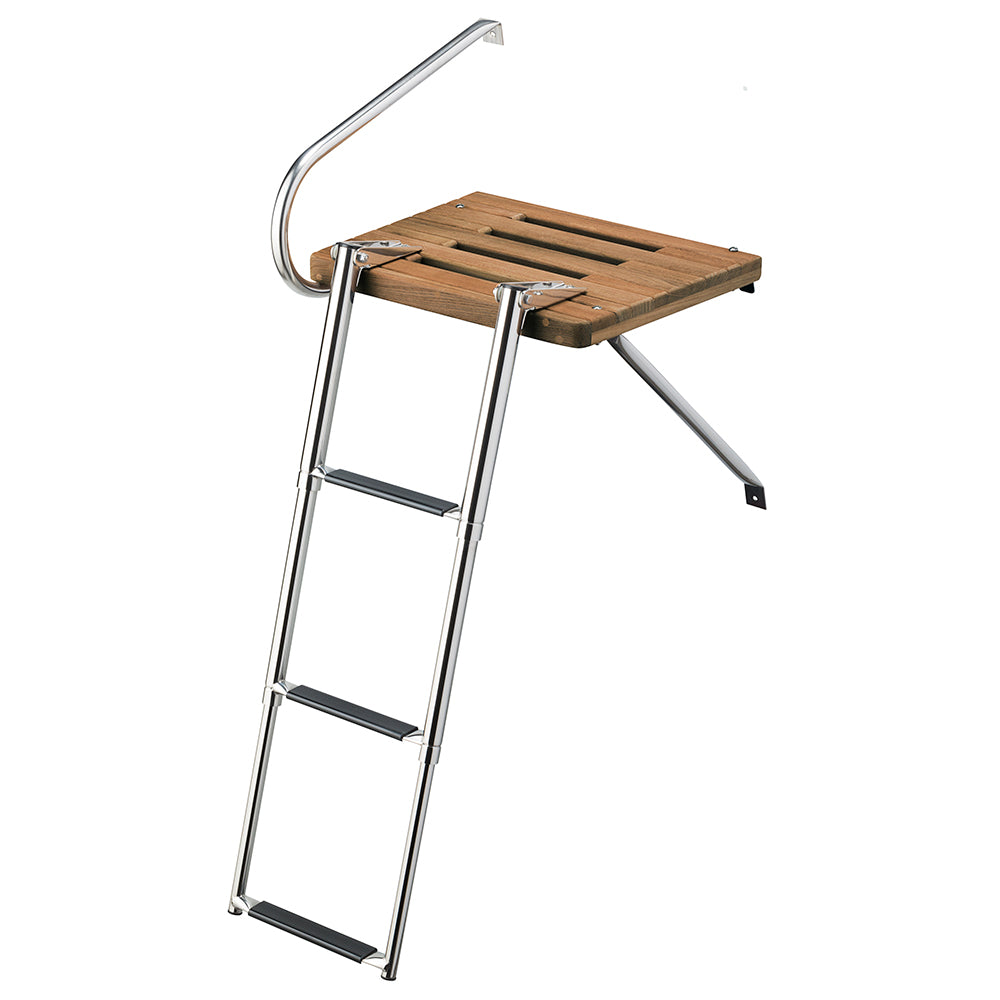 Whitecap Teak Swim Platform w3Step Telescoping Ladder fBoats wOutboard Motors 68902