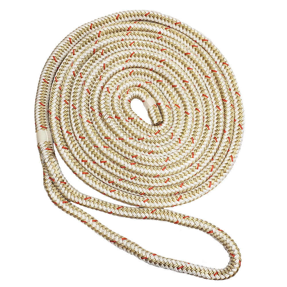 New England Ropes 58 Double Braid Dock Line  WhiteGold wTracer  25 C50592000025