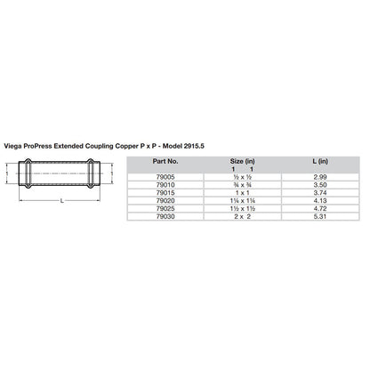 Viega ProPress 112 Extended Coupling wo Stop  Double Press Connection  Smart Connect Technology 79025