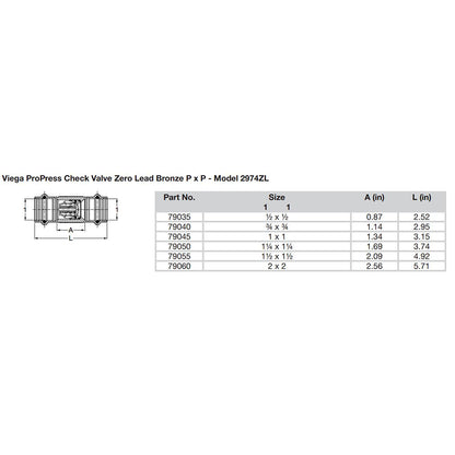 Viega ProPress 114 Zero Lead Check Valve  Double Press Connection  Smart Connect Technology 79050