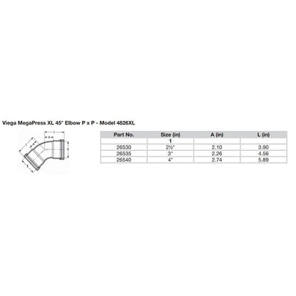 Viega MegaPress 3 45 Carbon Steel Elbow wFKM  Double Press Connection  Smart Connect Technology 26535