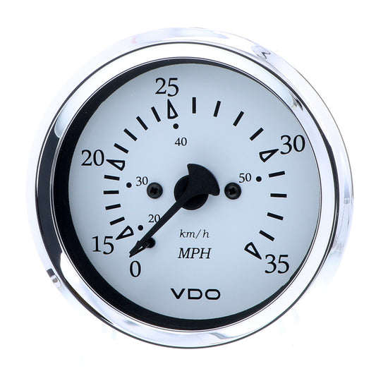 VDO Cockpit Marine 85MM 338 Pitot Speedometer  0 to 35 MPH  White DialChrome Bezel 26015271