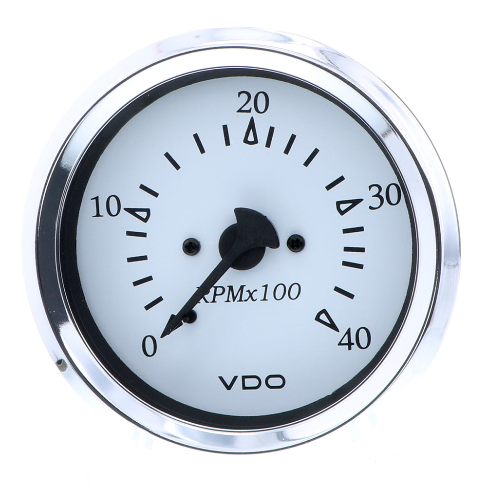 VDO Cockpit Marine 85MM 338 Diesel Tachometer  4000 RPM  White DialChrome Bezel 33315273
