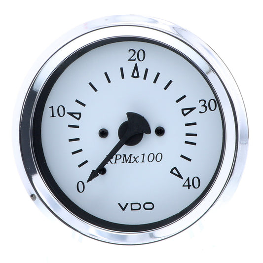 VDO Cockpit Marine 85MM 338 Diesel Tachometer  4000 RPM  White DialChrome Bezel 33315273