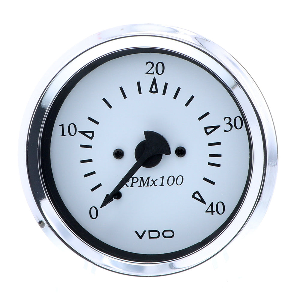 VDO Cockpit Marine 85MM 338 Diesel Tachometer  Alternator Input  White DialChrome Bezel 33315272