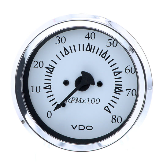 VDO Cockpit Marine 85MM 338 Outboard Tachometer  White DialChrome Bezel 33315275