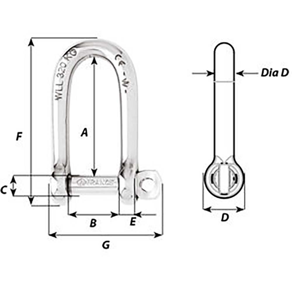 Wicahrd SelfLocking Long D Shackle  Diameter 5mm  316 01212