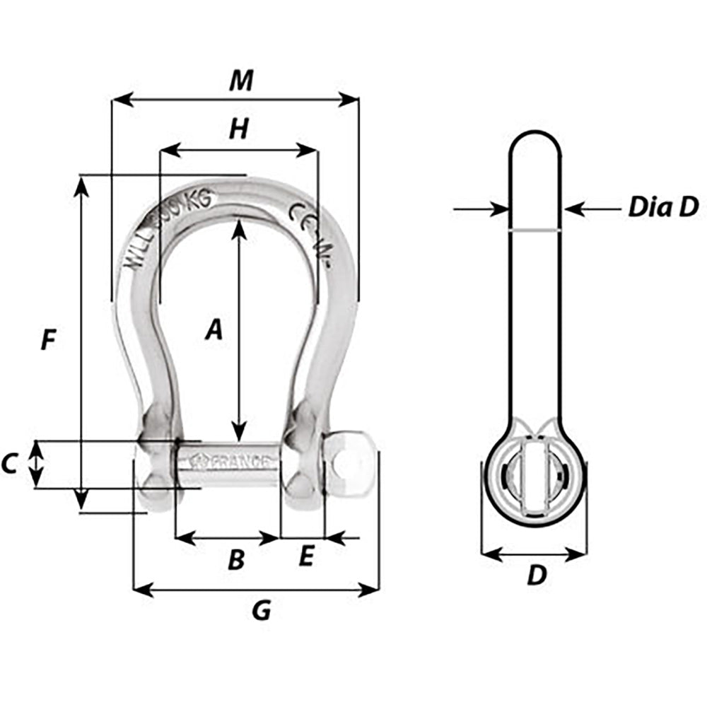 Wichard Not SelfLocking Bow Shackle  20mm Diameter  2532 01248
