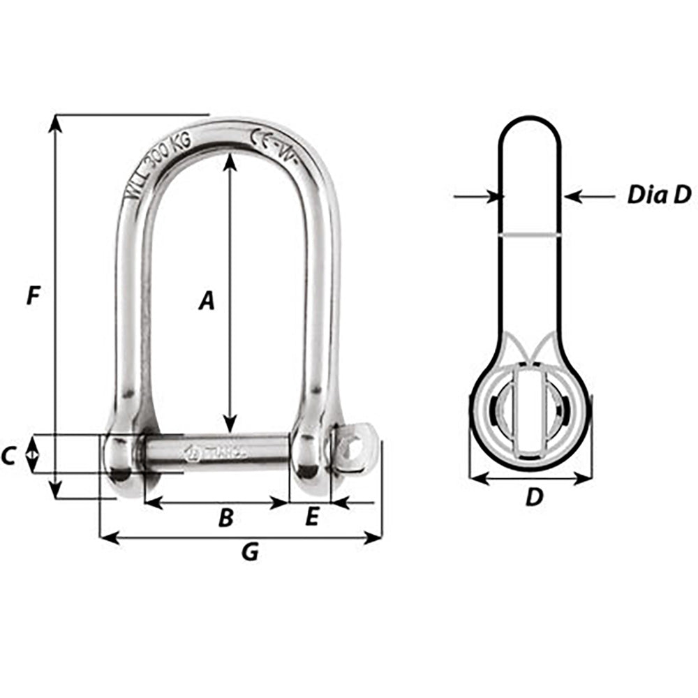 Wichard SelfLocking Large Opening Shackle  8mm Diameter  516 01264